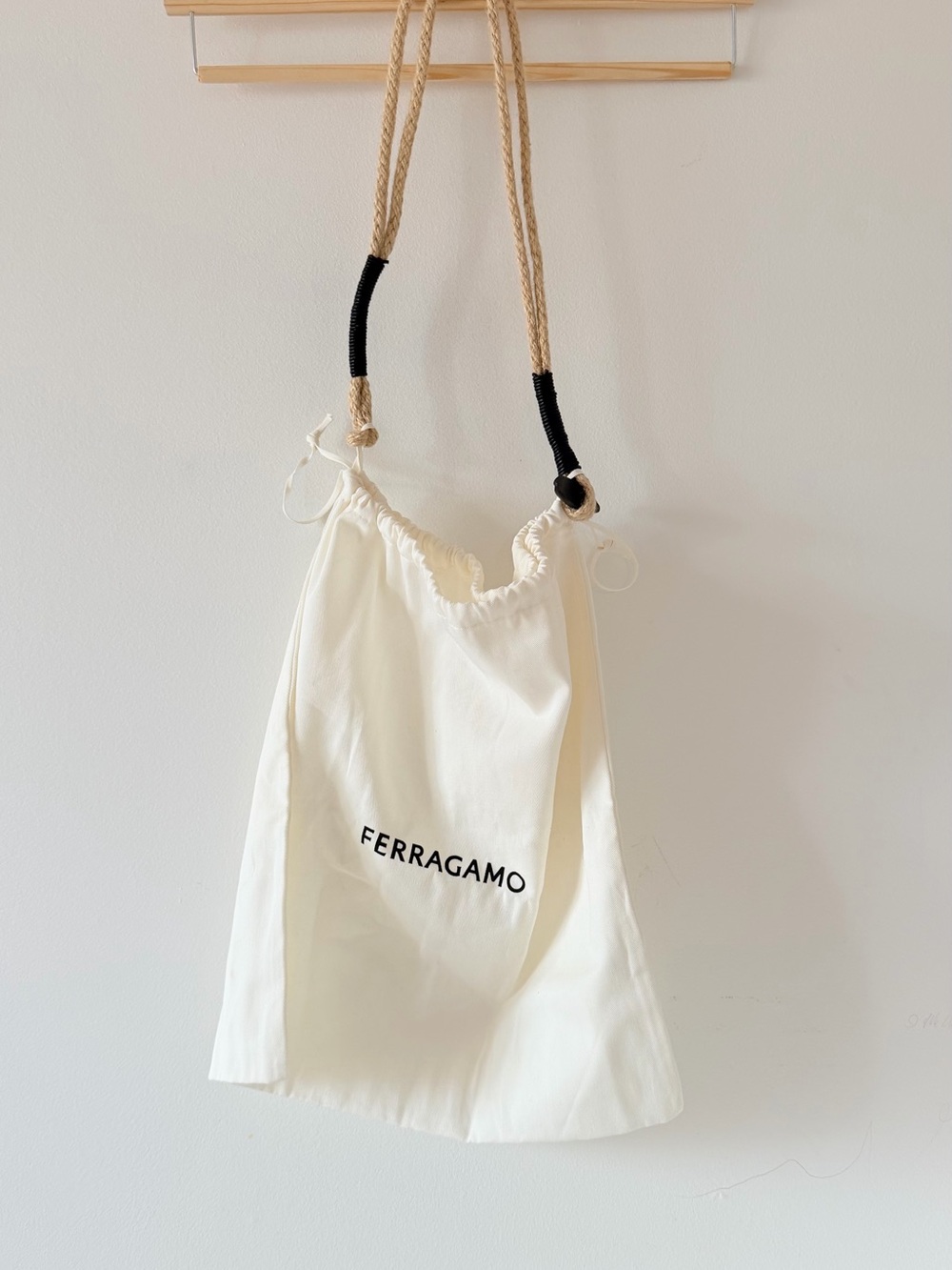 Salvatore Ferragamo Cream Drawstring Tote with Rope Straps